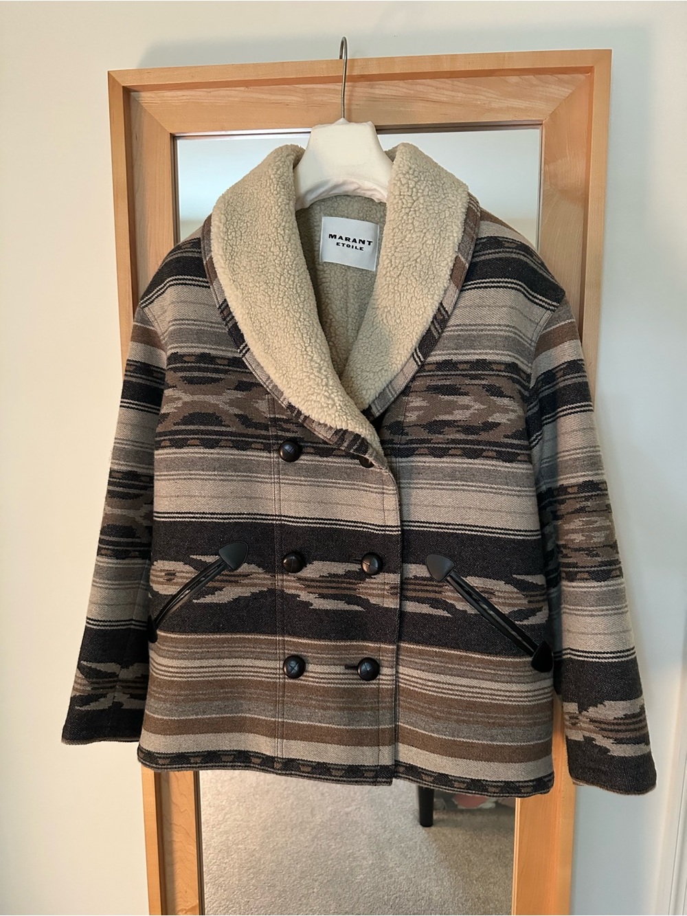 Isabel Marant Brown & Cream Patterned Sherpa-Lined Peacoat